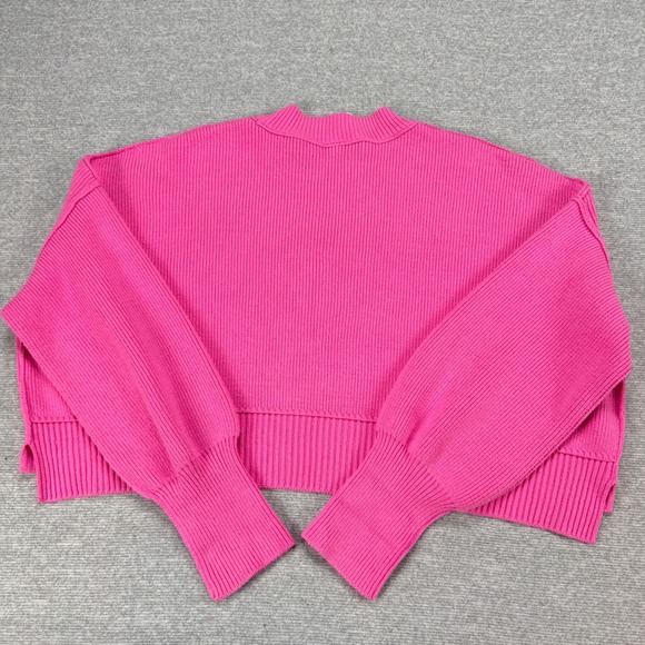 Free People Hot Pink Ribbed Knit Crop Sweater Mock Neck Boxy Mens M - Picture 15 of 16
